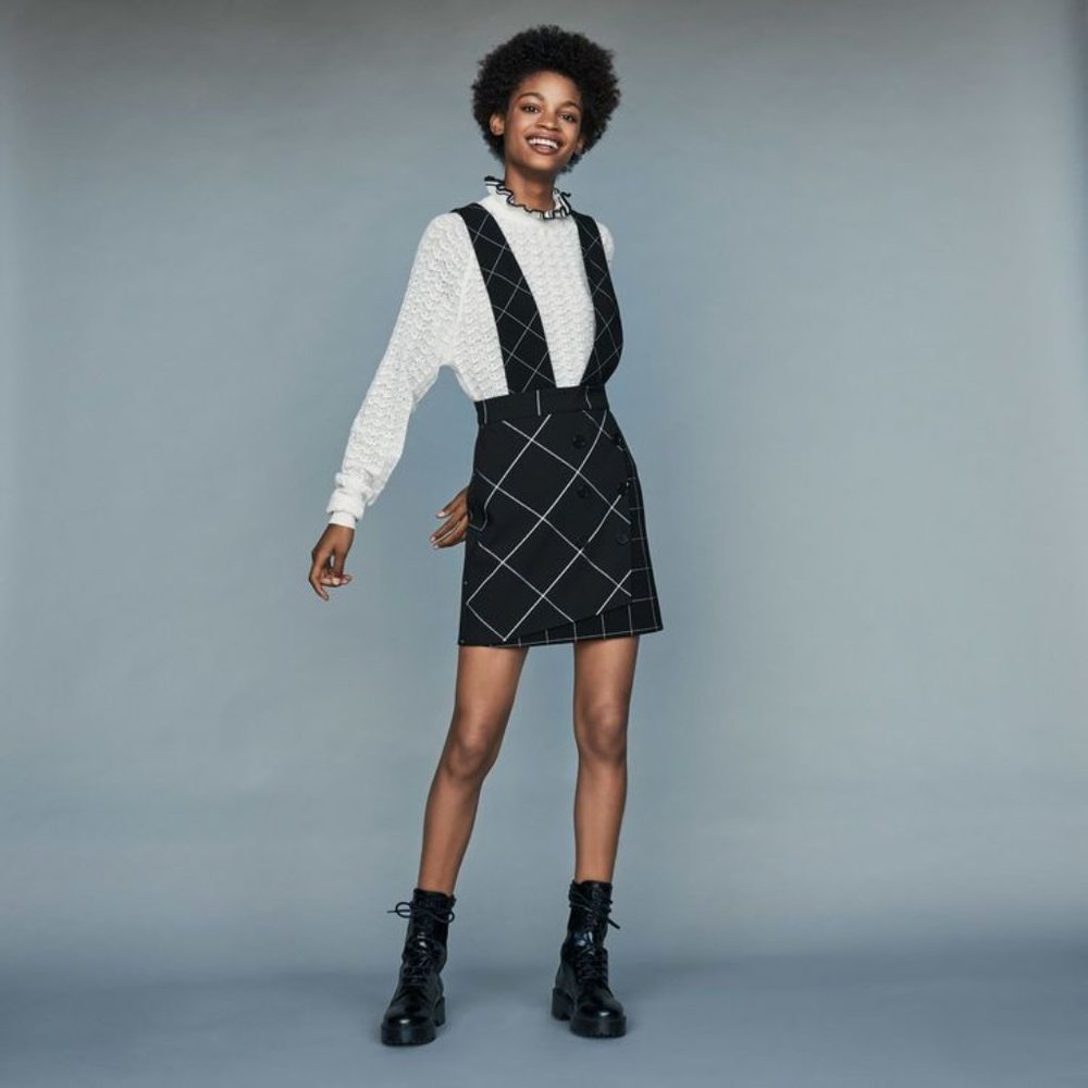 MAJE Joly Pinafore Skirt Dress Jumper Carreaux Plaid Black {YY36}